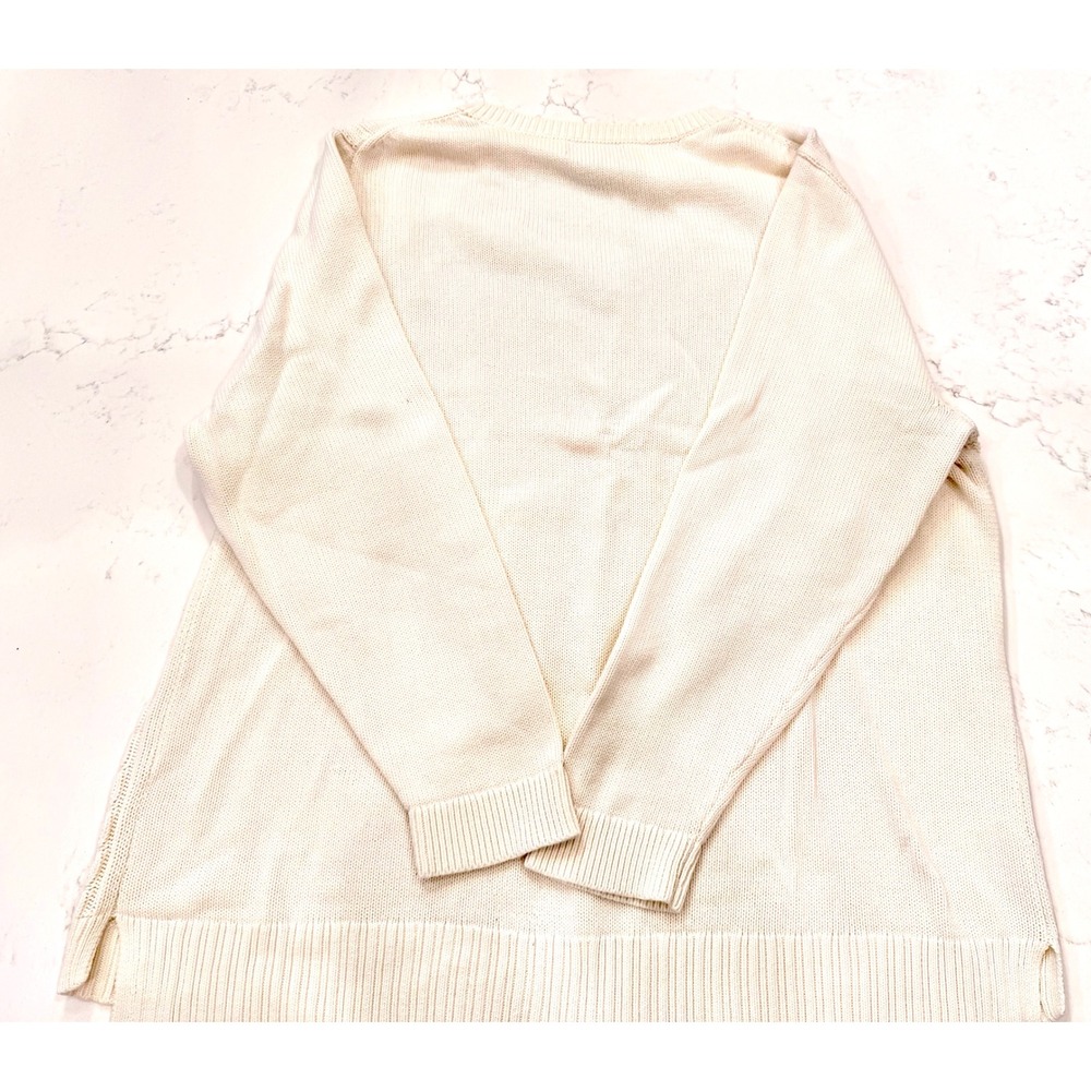 Lands End Drifter Women 2X Cream Cable Knit V-Neck Pullover Sweater Ivory 20W-22 - Picture 4 of 4